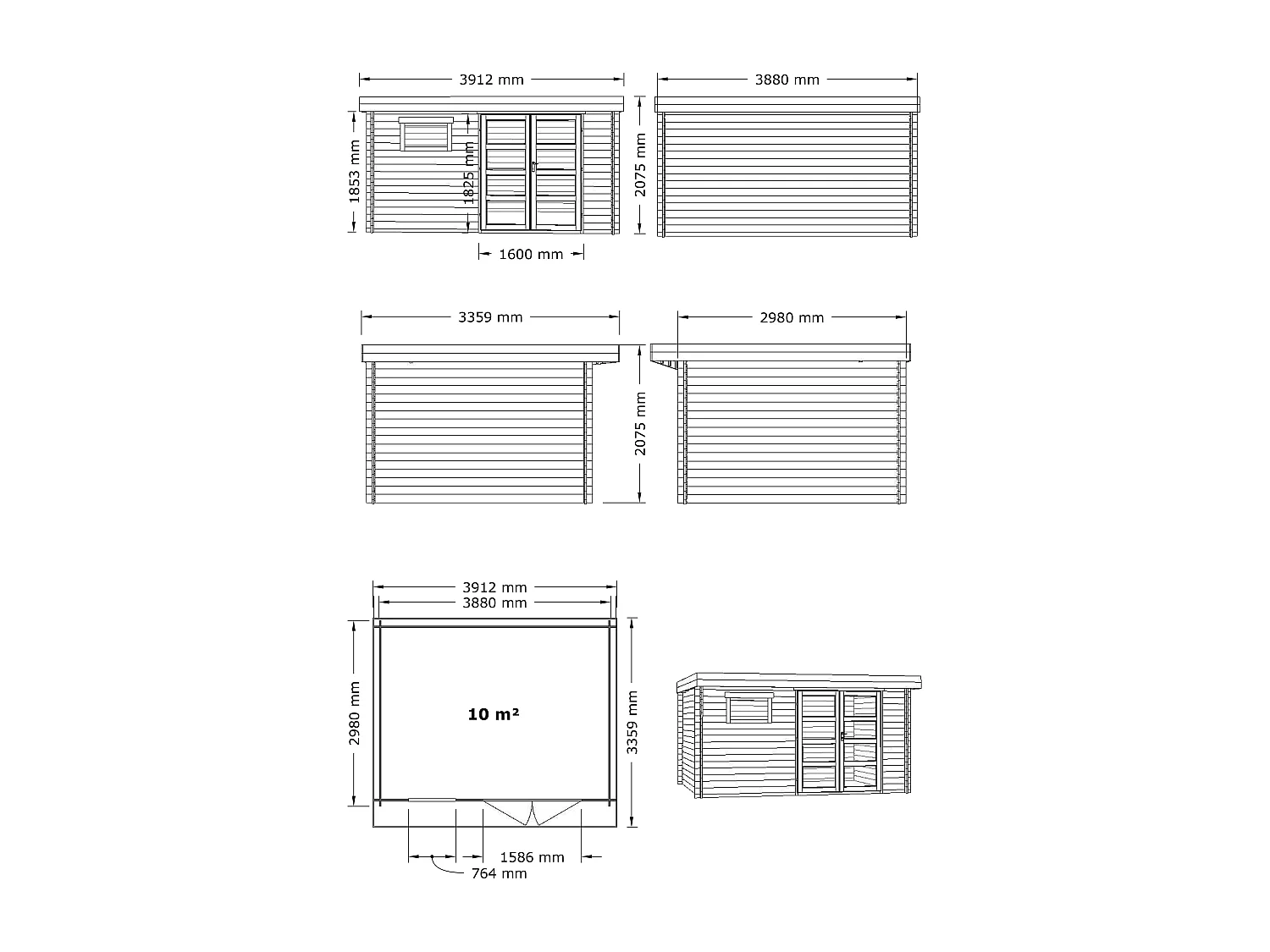 Houten tuinhuis behandeld met autoclaaf en plat dak - 13 m² - dikte 28 mm - CORALIO