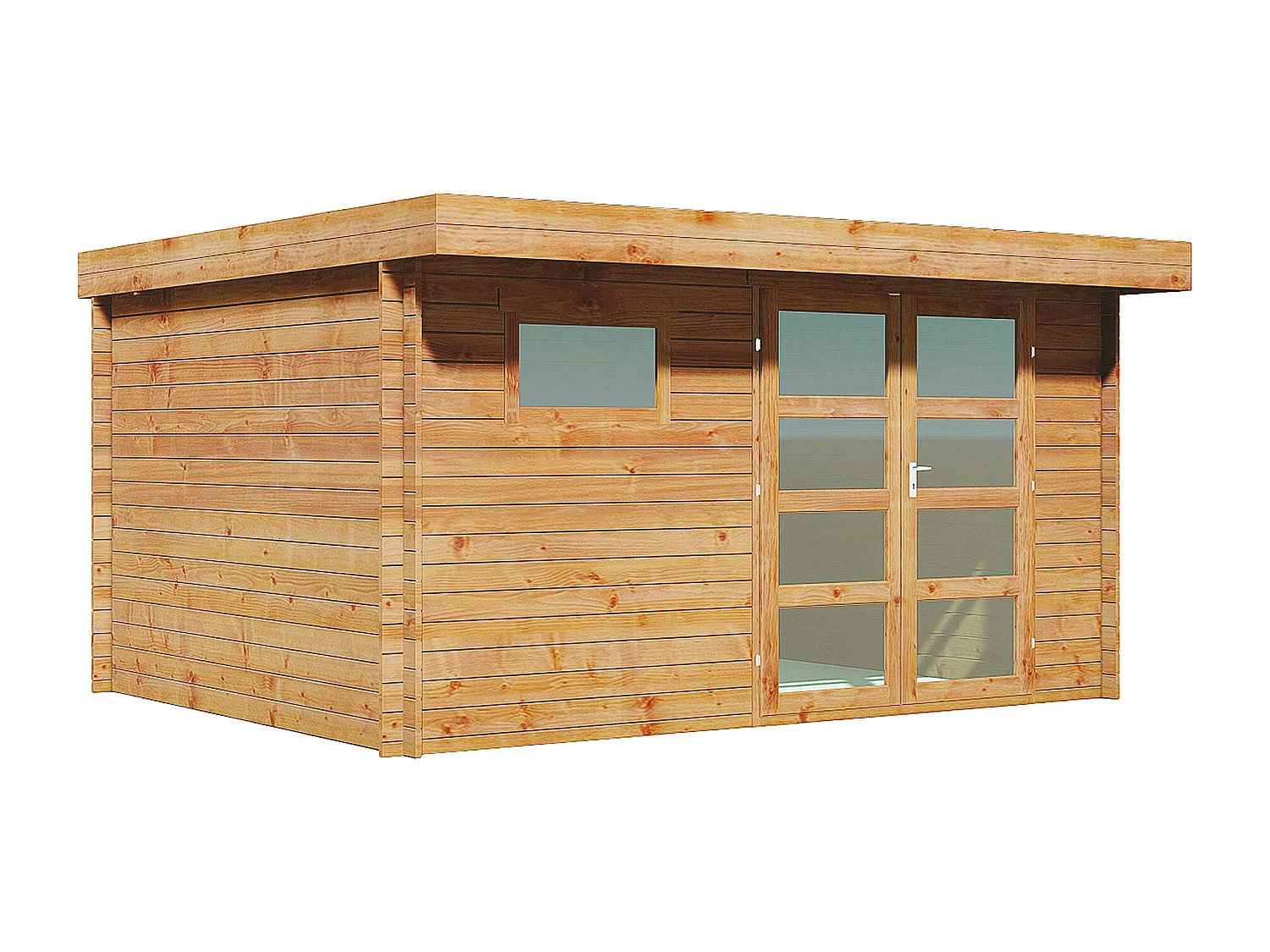 Houten tuinhuis behandeld met autoclaaf en plat dak - 13 m² - dikte 28 mm - CORALIO