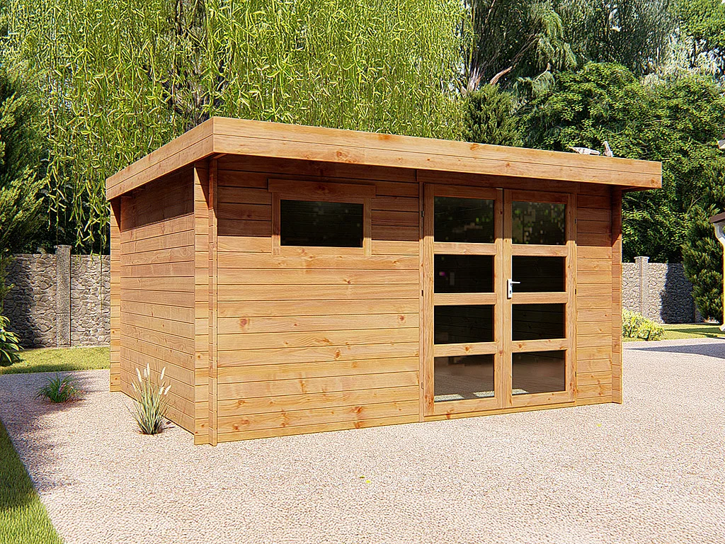Casetta da giardino con tetto piano 13 m² spessore 28 mm in Legno con trattamento autoclave - CORALIO
