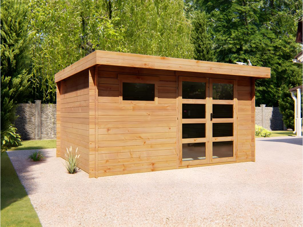 Casetta da giardino con tetto piano 13 m² spessore 28 mm in Legno con trattamento autoclave - CORALIO