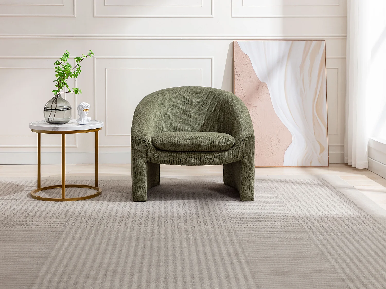 Sillón de tela verde OSSANA