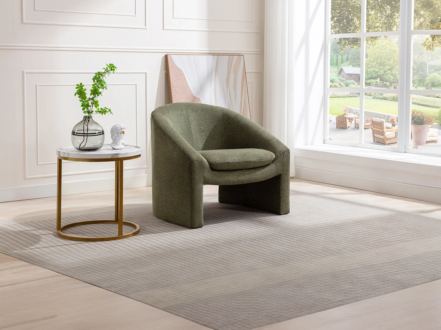 Fauteuil van groene stof OSSANA