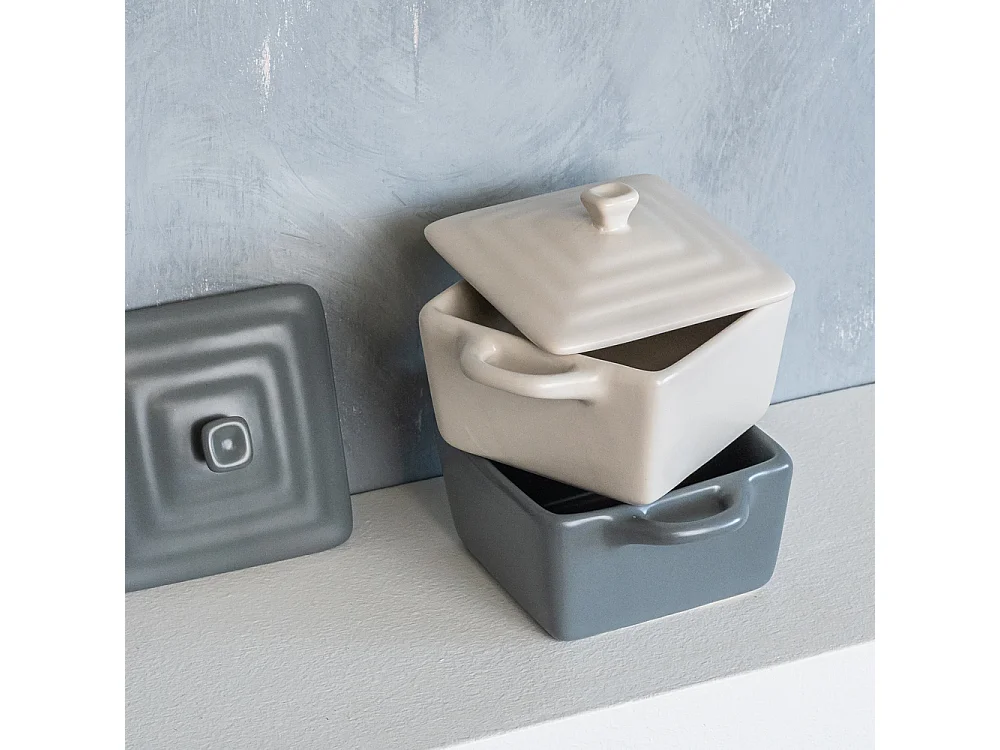 Mini cocotte carré 13 cm en grès (lot de 2)