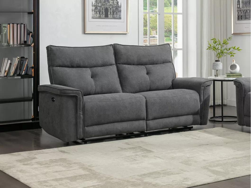 Kauf Unique Relaxsofa 3-Sitzer elektrisch - Stoff - Anthrazit - BENJAMIN