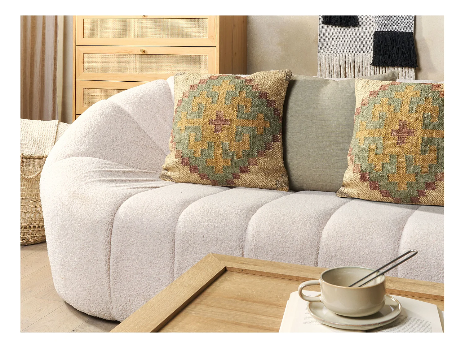 Lot de 2 coussins décoratifs SARON Jute 45 x 45 cm Vert Motif oriental