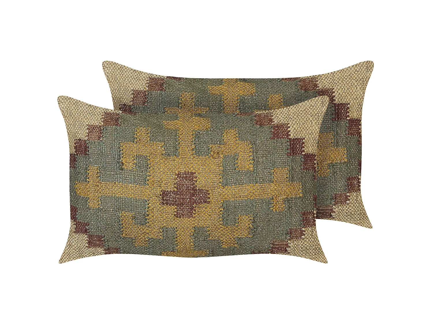 Set van 2 decoratieve kussens SARON Jute 30 x 50 cm Groen Oosters patroon