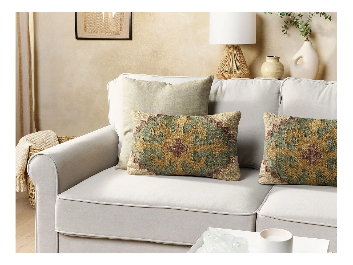 Set van 2 decoratieve kussens SARON Jute 30 x 50 cm Groen Oosters patroon