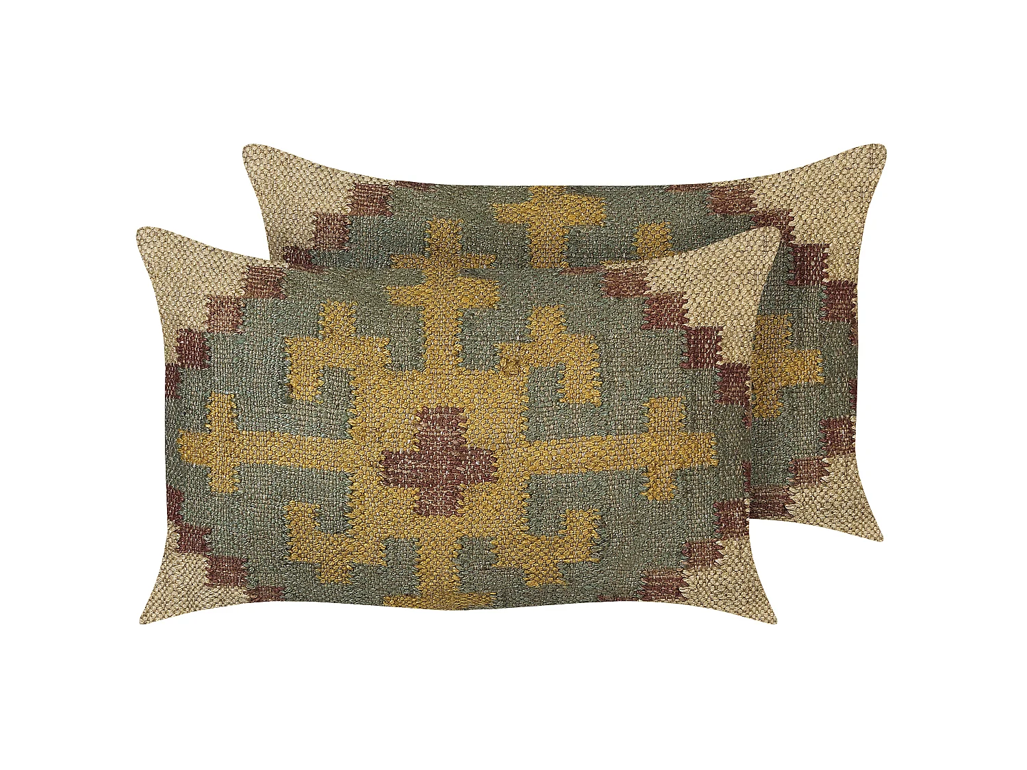 Set van 2 decoratieve kussens SARON Jute 30 x 50 cm Groen Oosters patroon