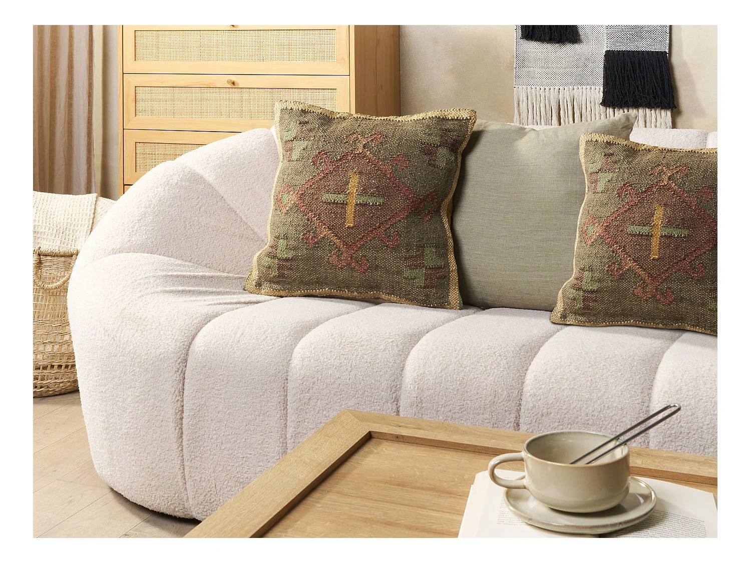 Lot de 2 coussins décoratifs KATORA Jute 45 x 45 cm Vert Motif oriental