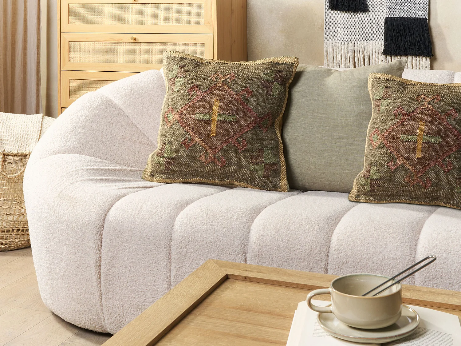 Set van 2 decoratieve kussens KATORA Jute 45 x 45 cm Groen Oosters patroon