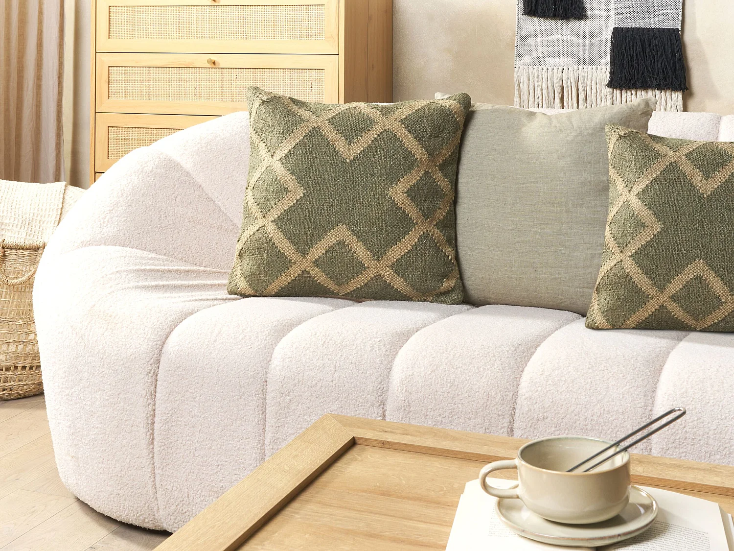 Lot de 2 coussins décoratifs GOPI Jute 45 x 45 cm Vert Motif oriental