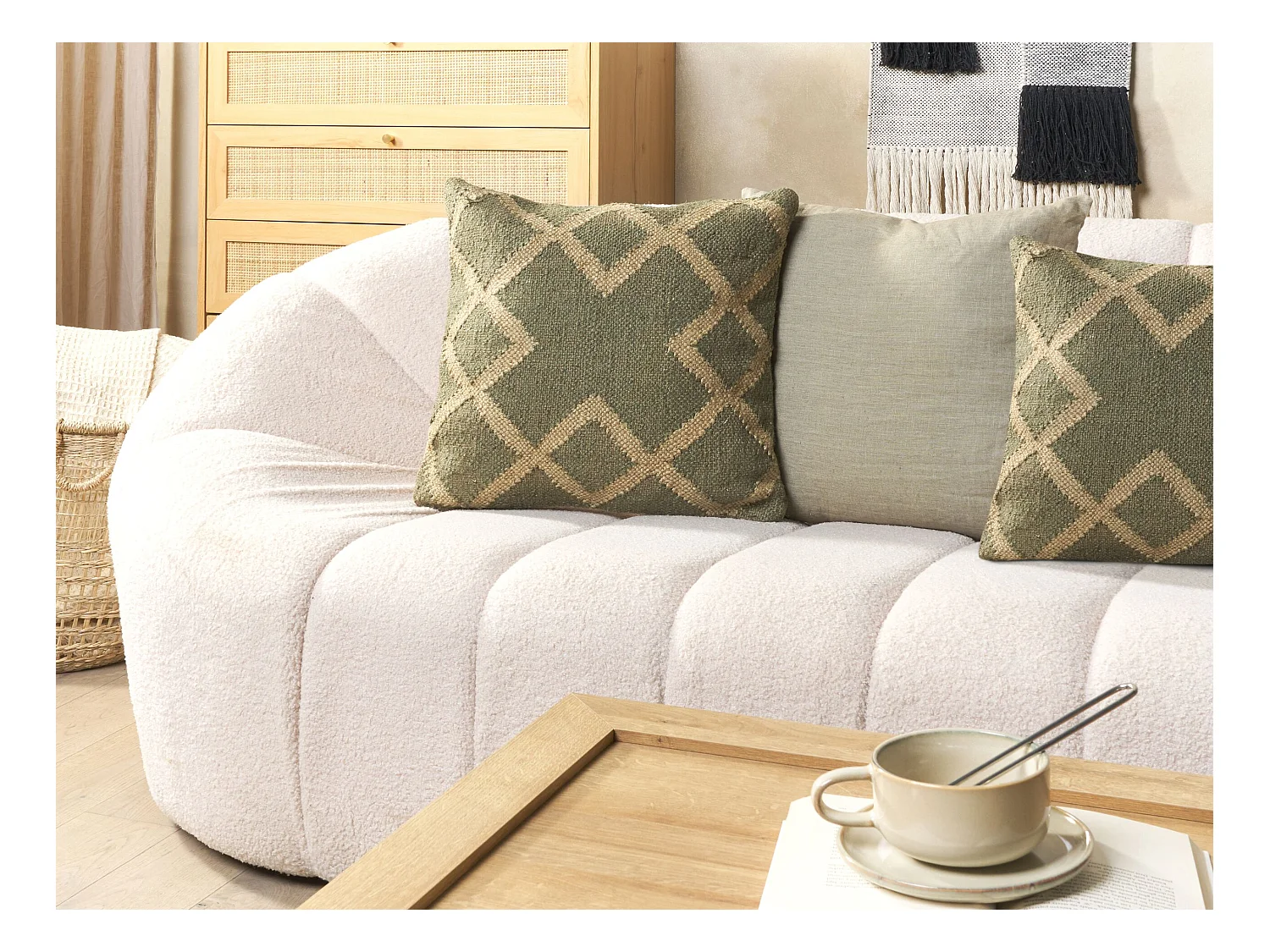 Lot de 2 coussins décoratifs GOPI Jute 45 x 45 cm Vert Motif oriental