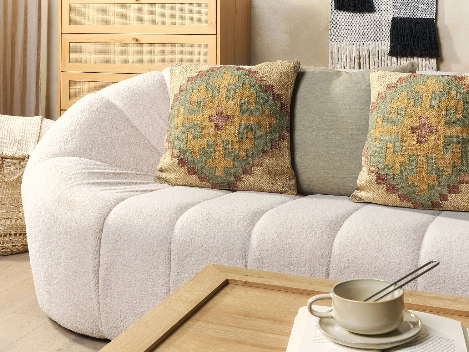 Streukissen im Kilim-Stil orientalisch Ethnisches Muster aus Jute und Wolle 45 x 45 Mehrfarbig Saron