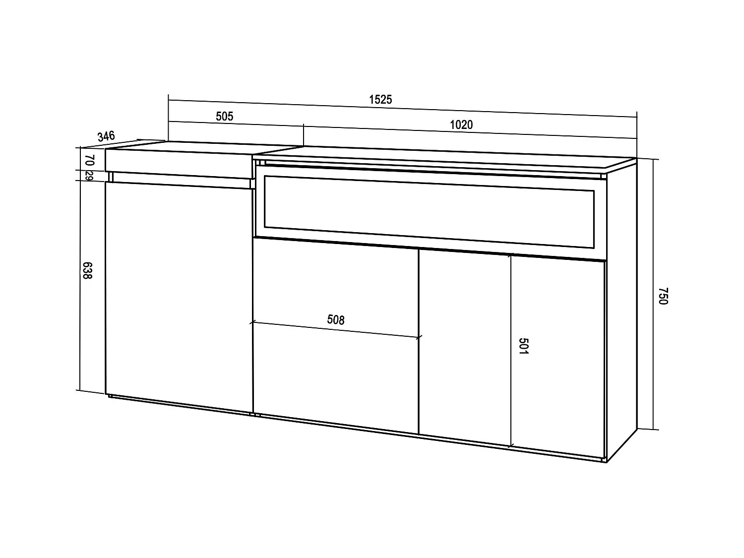 Aparadores para salón, 150x35x75cm, 3 Puertas, Chimenea eléctrica, Negro