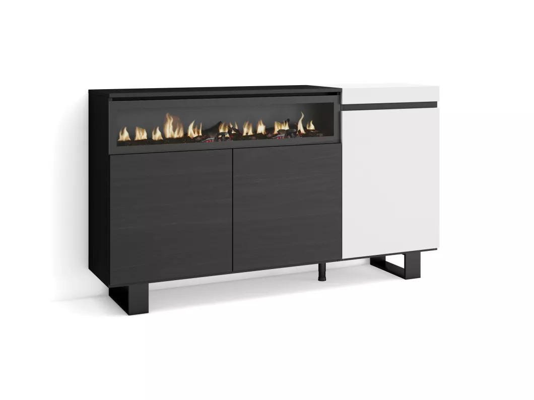 Kauf Unique Sideboard, Highboard, 150x87x35cm, 3 Türen, Elektrokamin. Maße, Industriedesign, Weiß und Schwarz