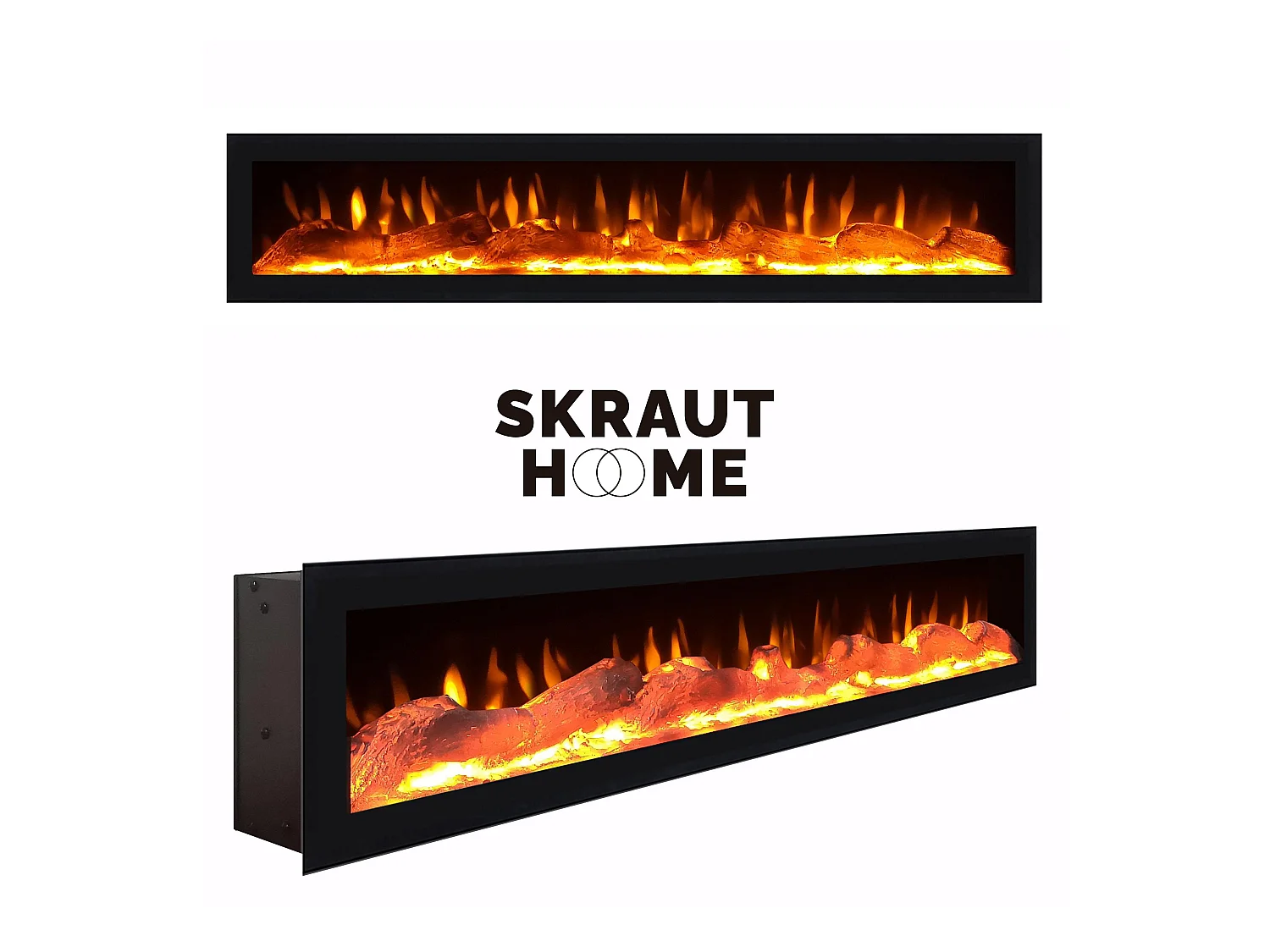 Dressoir, Opbergkast, 150x35x75cm, 3 Deuren, Elektrische haard, Zwart