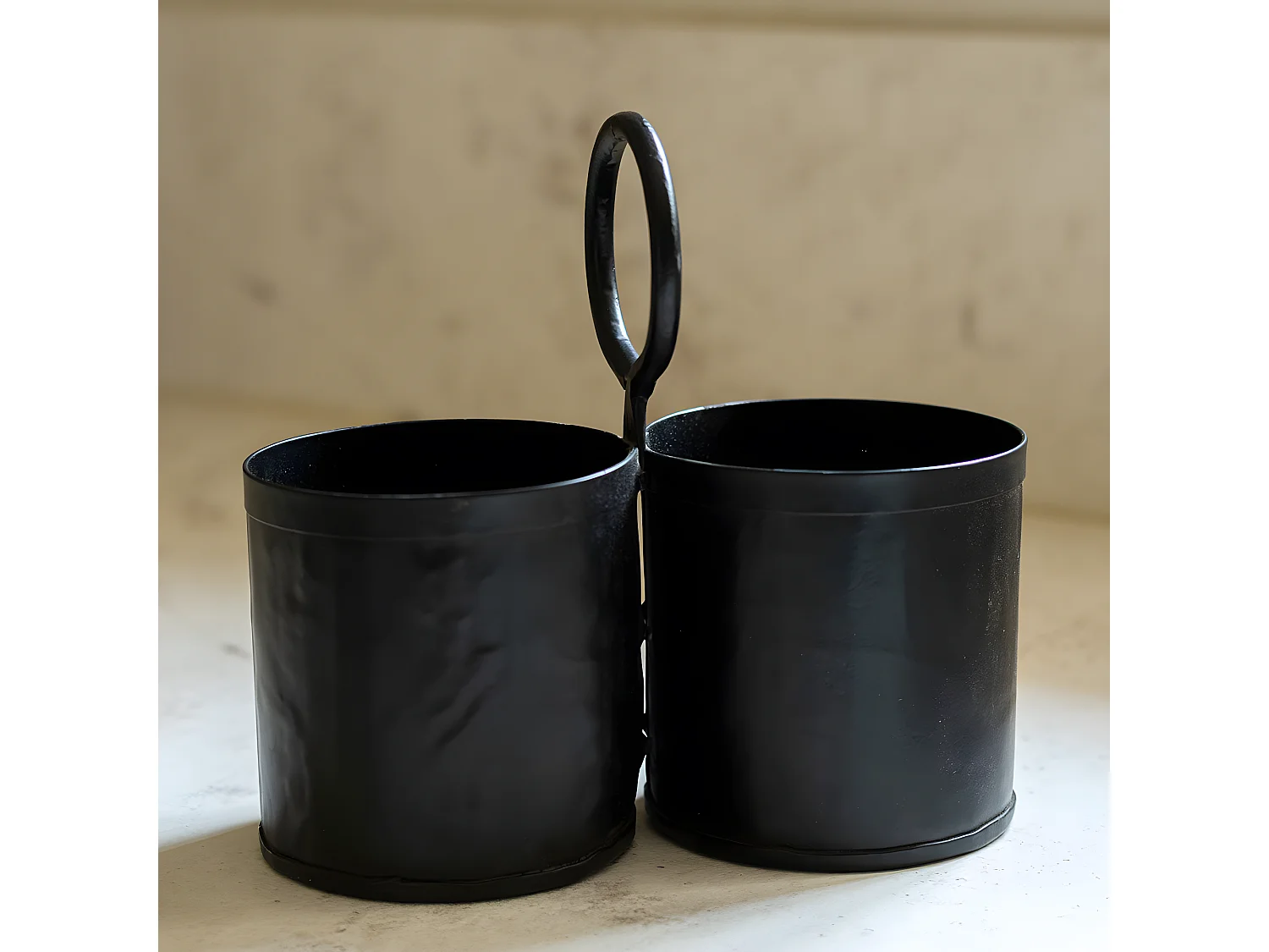 Pot à ustensiles 2 compartiments en métal noir mat
