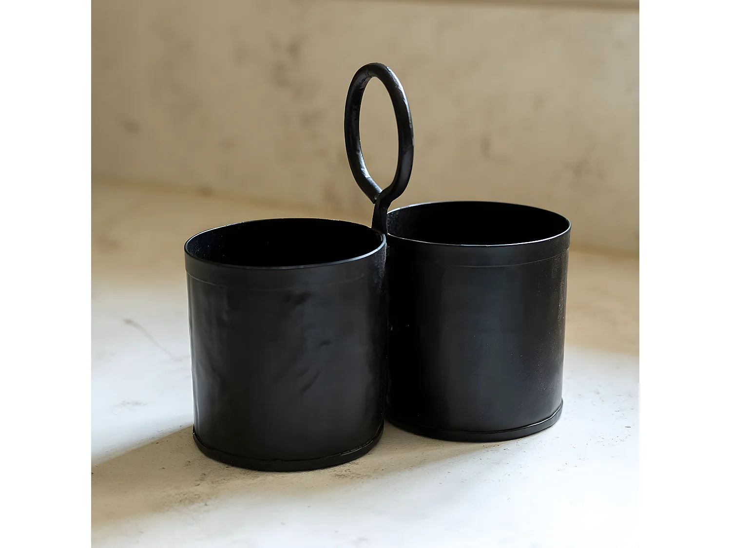 Pot à ustensiles 2 compartiments en métal noir mat
