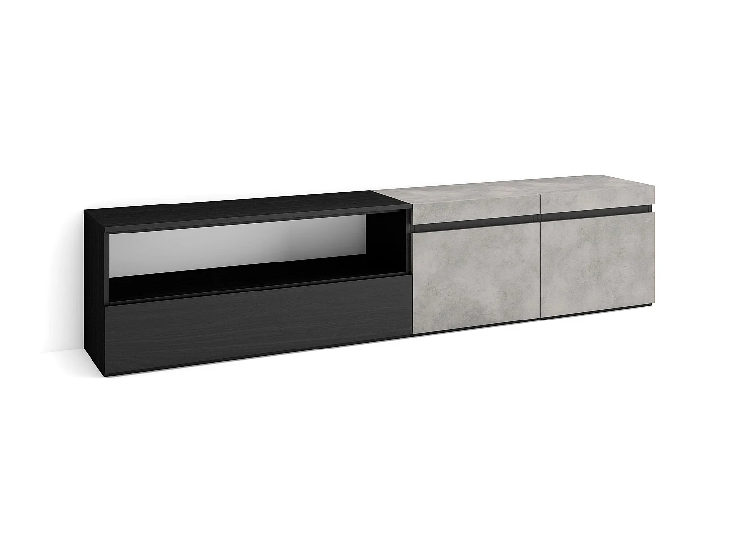 TV-Meubel, Lowboard, 200x35x45cm, Voor tv's tot 80", TV-Tafel, Cement
