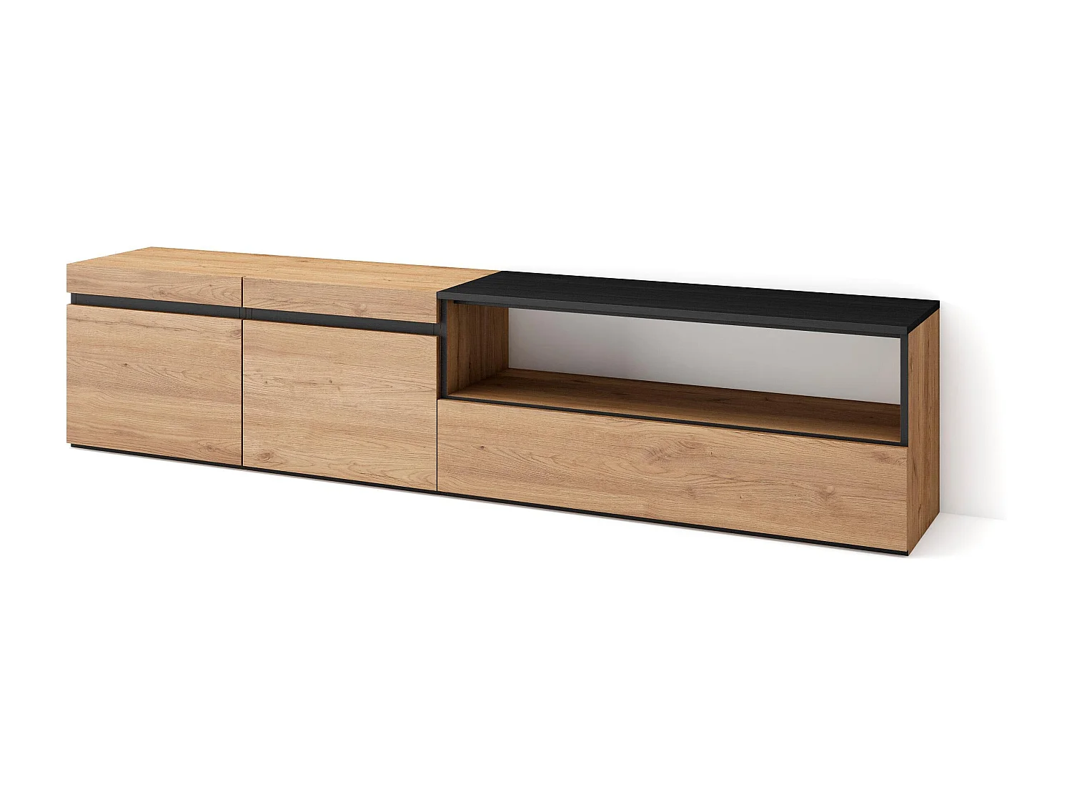 Mobile TV Soggiorno, 200x35x45cm, Per TV fino a 80", Mobile Soggiorno, Rovere e nero