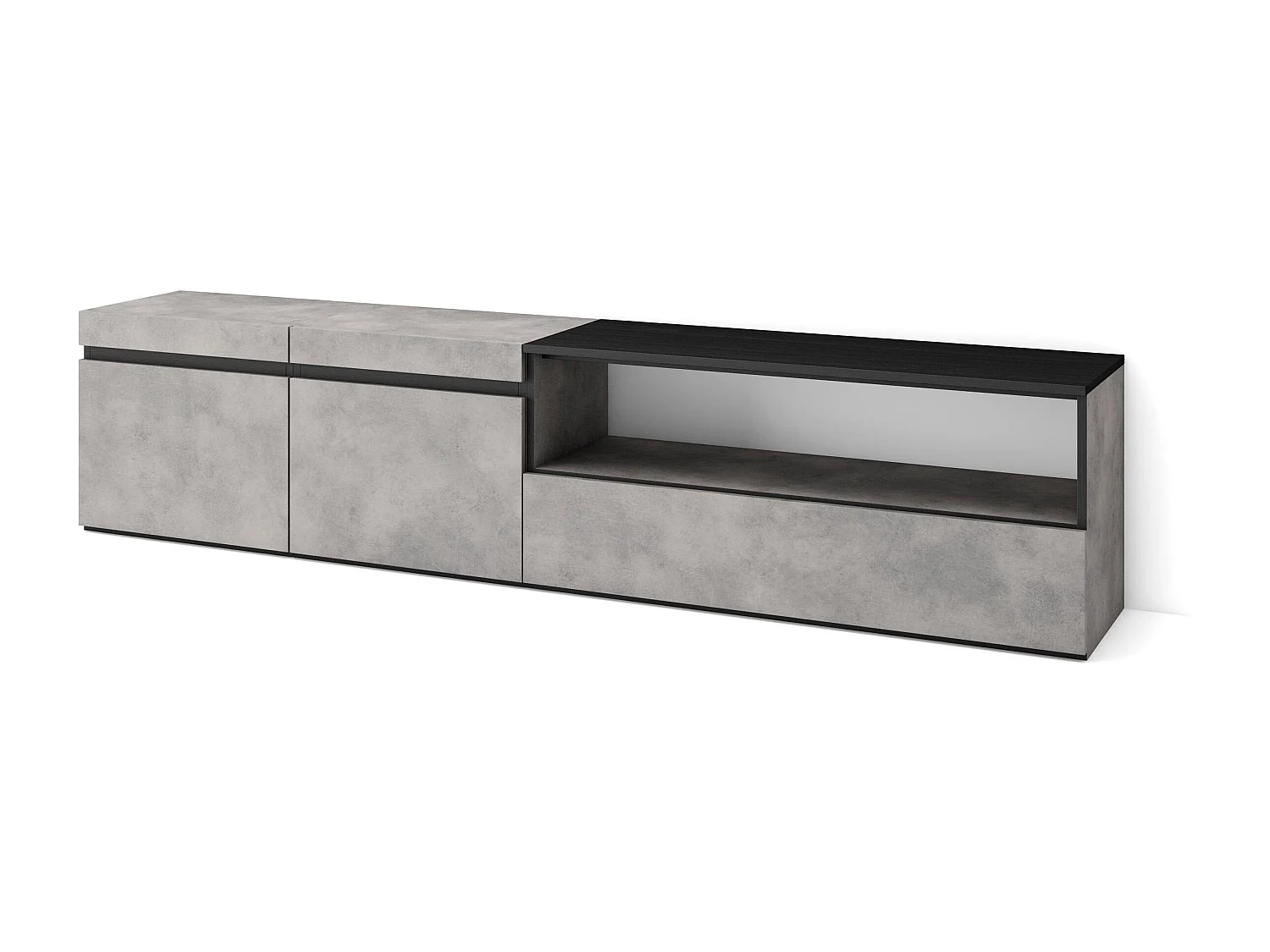 TV-Schrank, Lowboard, 200x35x45cm, Für TV-Geräte bis zu 80", Fernsehtisch, Zement