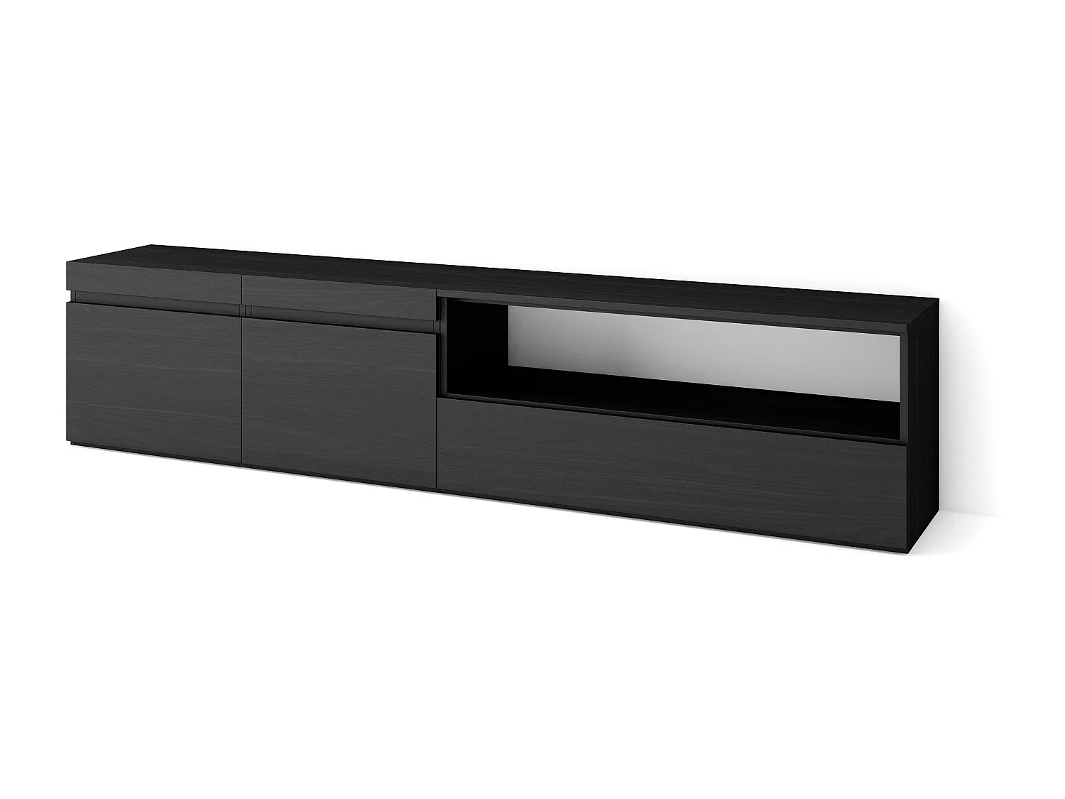 Mueble TV, Televisión, 200x35x45cm, Para TV hasta 80", Con almacenamiento, Negro