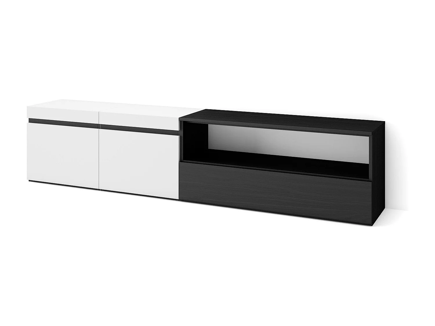 TV-Meubel, Lowboard, 200x35x45cm, Voor tv's tot 80", TV-Tafel, Wit en Zwart