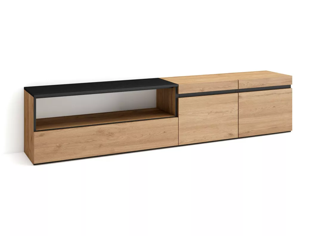 Kauf Unique TV-Schrank, Lowboard, 200x45x35cm, Für TV-Geräte bis zu 80", Fernsehtisch, Eiche Schwarz