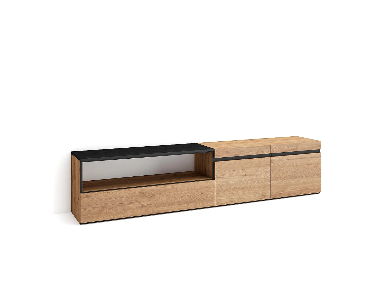 TV-Meubel, Lowboard, 200x35x45cm, Voor tv's tot 80", TV-Tafel, Eiken/Zwart