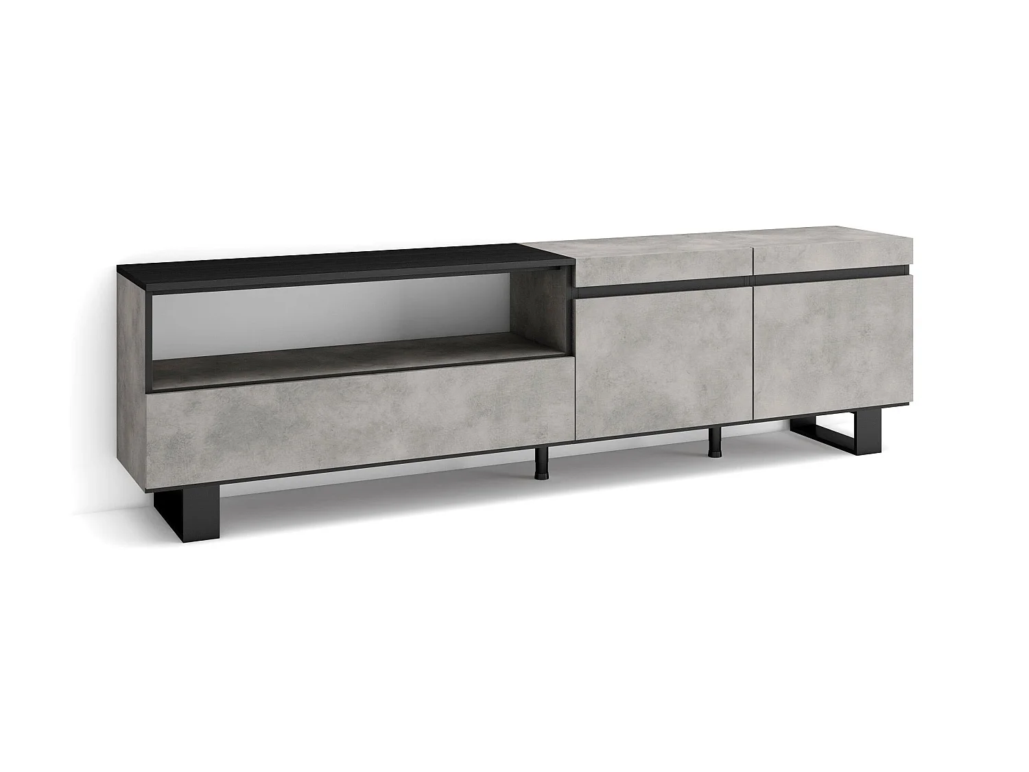 Mobile TV Soggiorno, 200x35x57cm, Per TV fino a 80", Design industriale, Cemento
