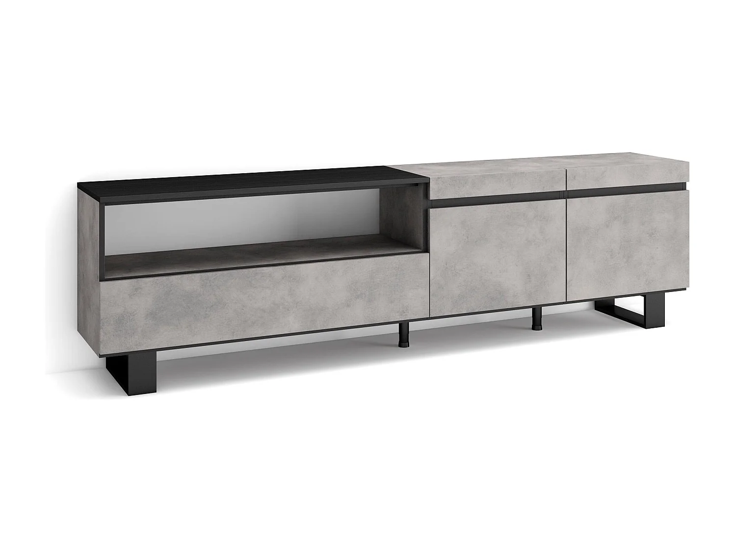 TV-Schrank, Lowboard, 200x35x57cm, Für TV-Geräte bis zu 80", Industriedesign, Zement