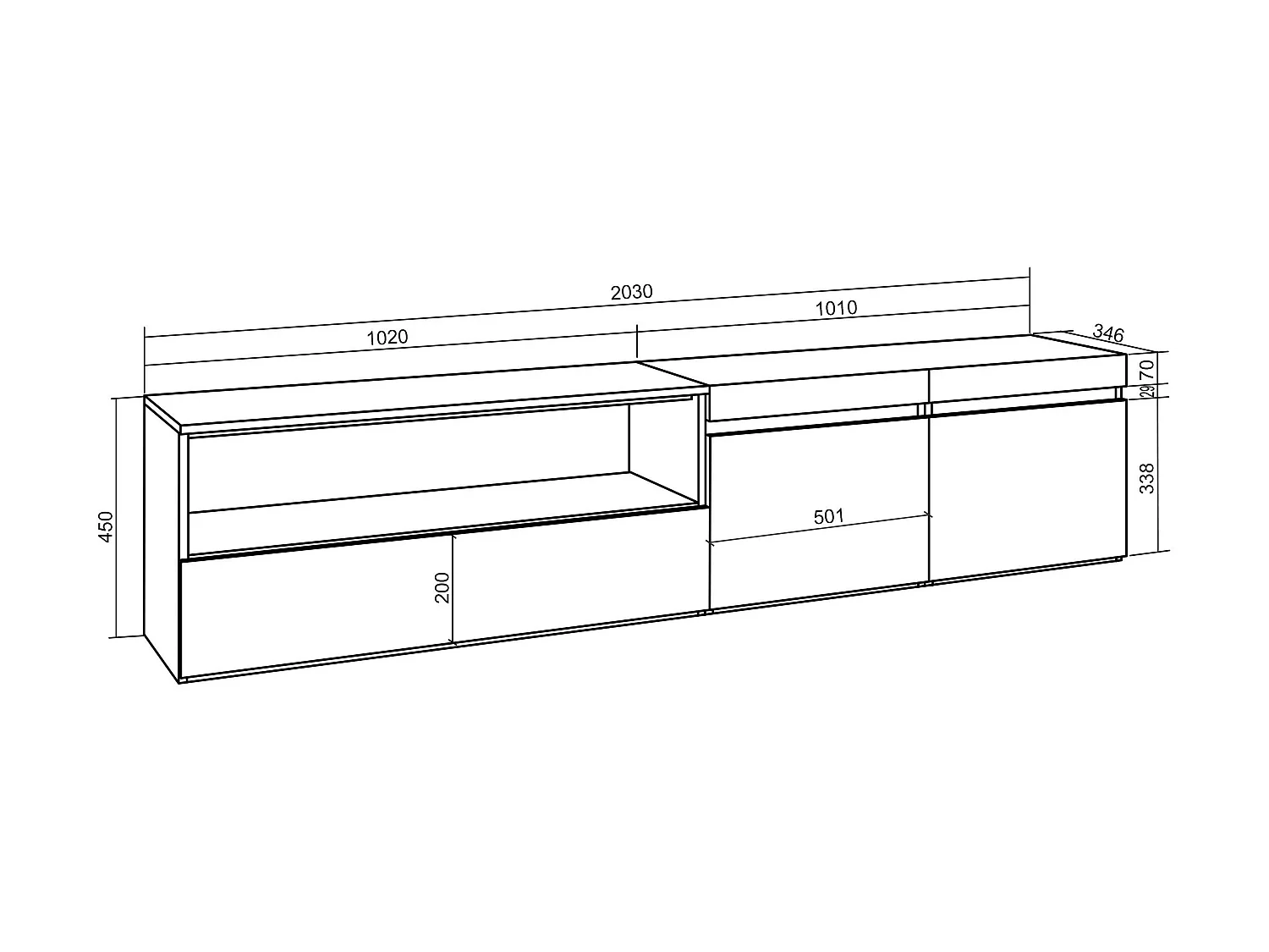 Meuble TV, Banc Télé, 200x35x45cm, Pour les TV jusqu'à 80", Meubles de salon, Chêne et noir