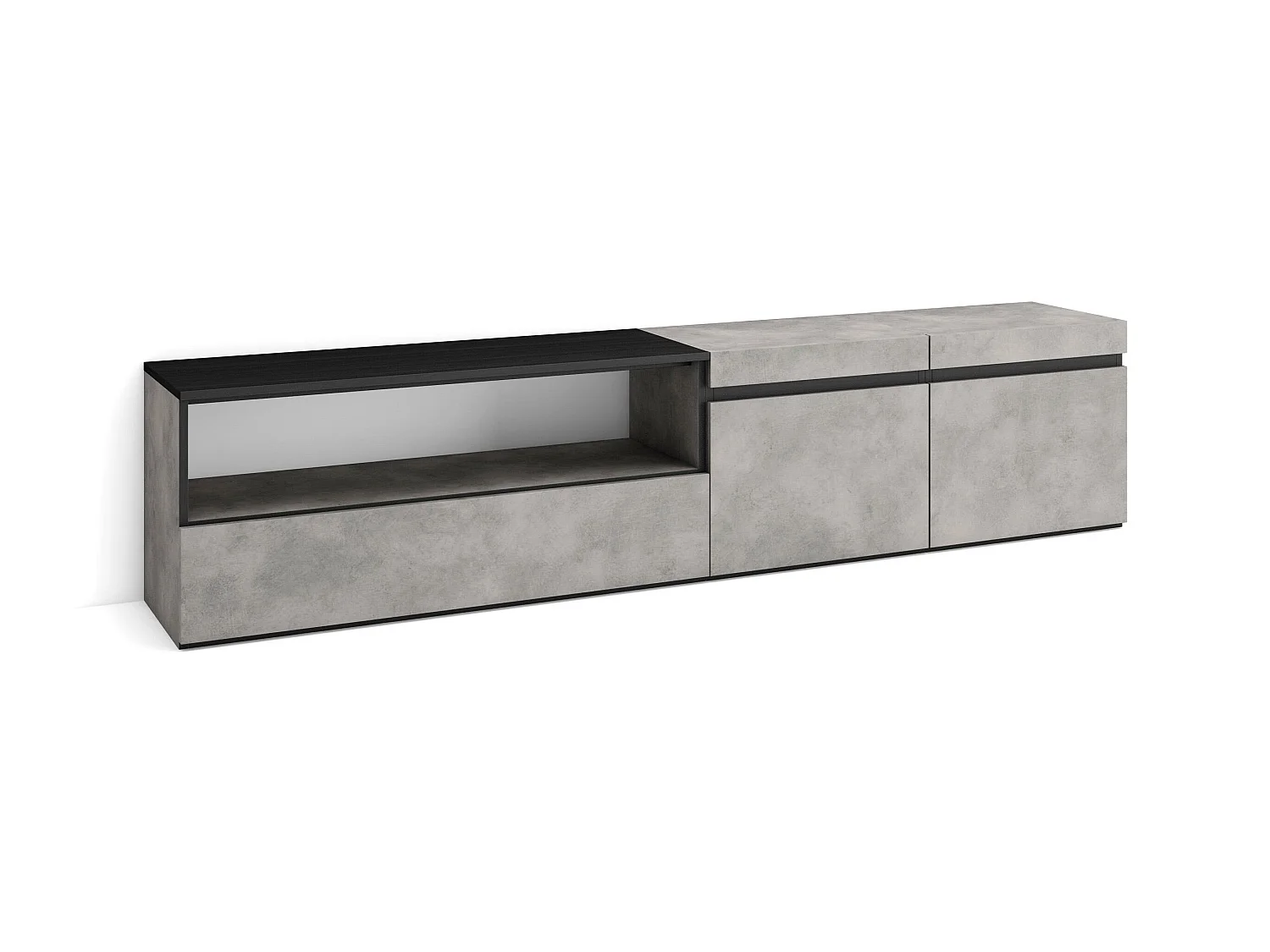 Meuble TV, Banc Télé, 200x35x45cm, Pour les TV jusqu'à 80", Meubles de salon, Ciment