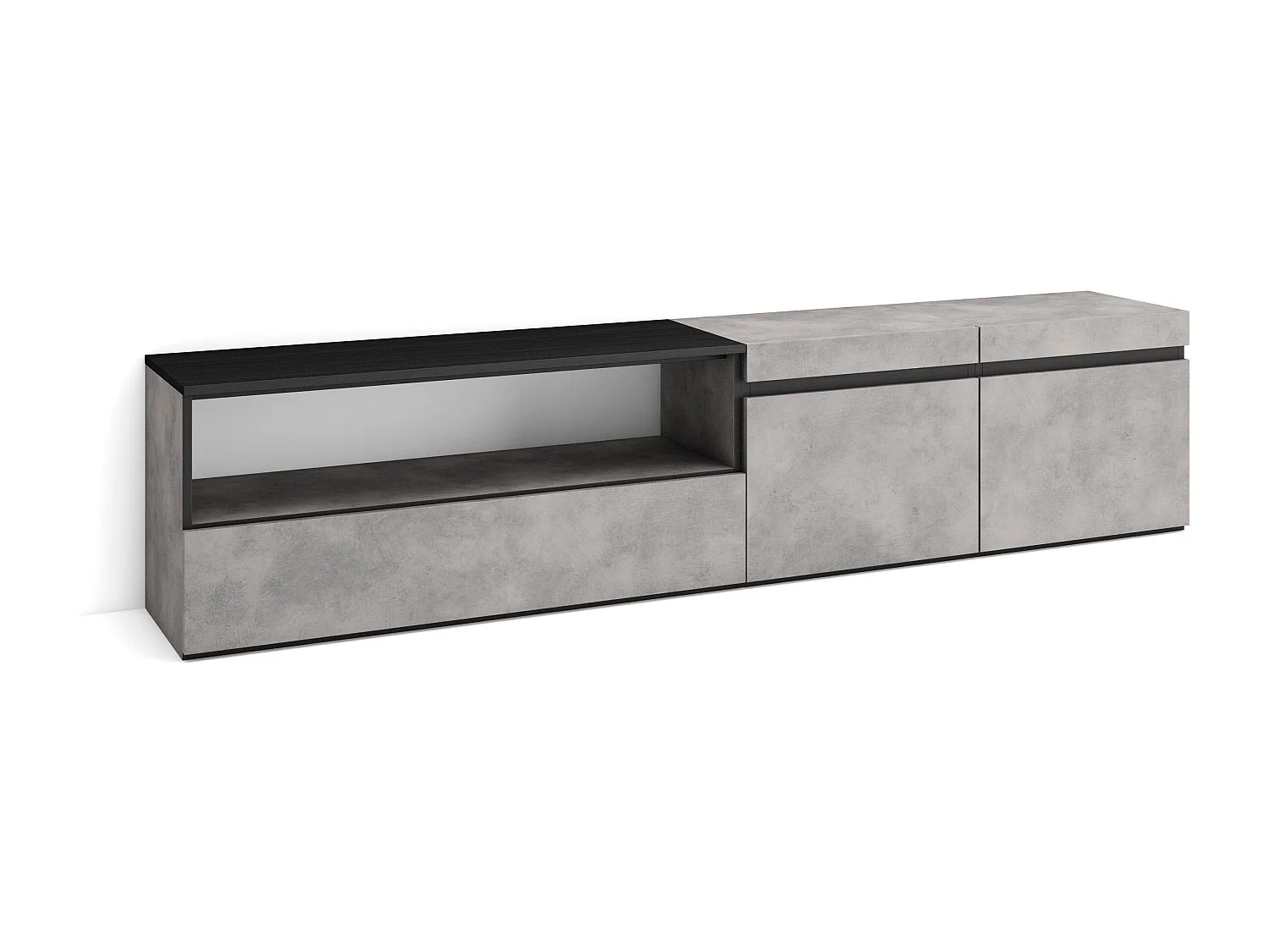 TV-Schrank, Lowboard, 200x35x45cm, Für TV-Geräte bis zu 80", Fernsehtisch, Zement
