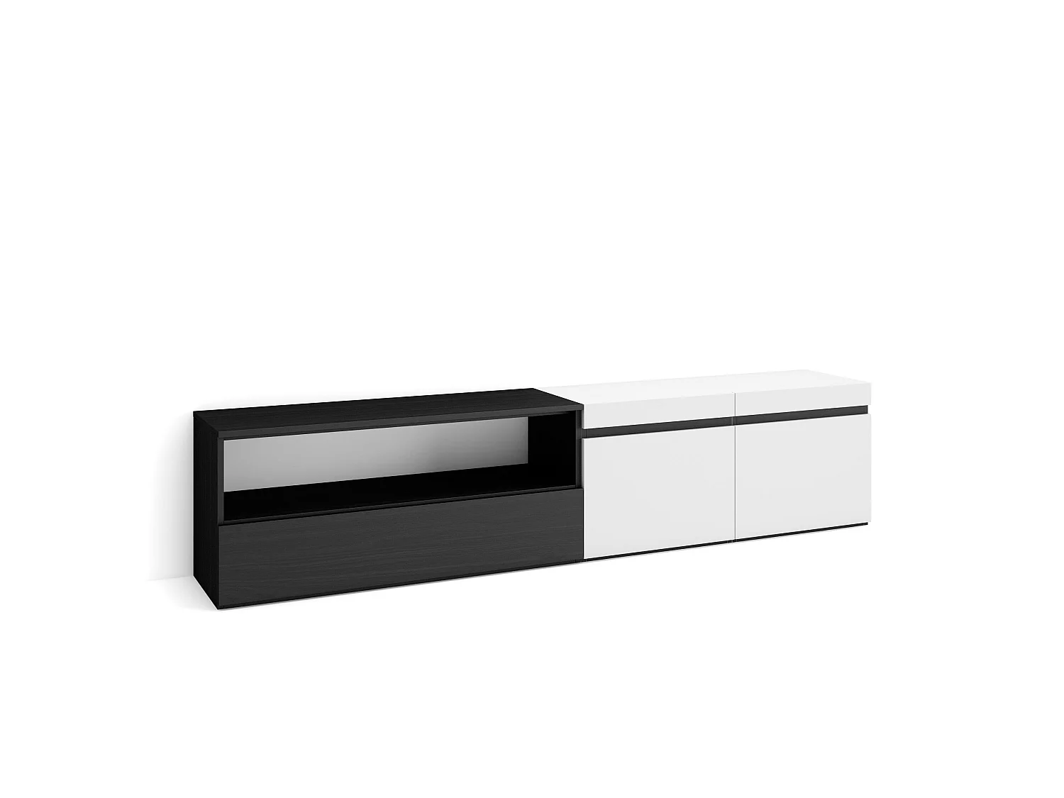 TV-Meubel, Lowboard, 200x35x45cm, Voor tv's tot 80", TV-Tafel, Wit en Zwart