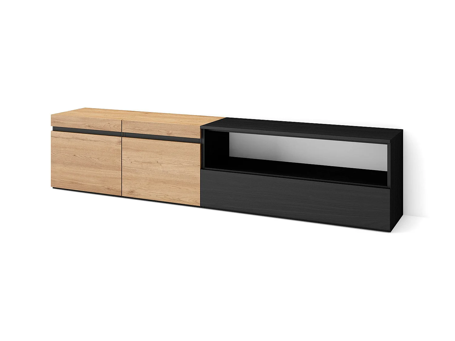 TV-Meubel, Lowboard, 200x35x45cm, Voor tv's tot 80", TV-Tafel, Eiken/Zwart