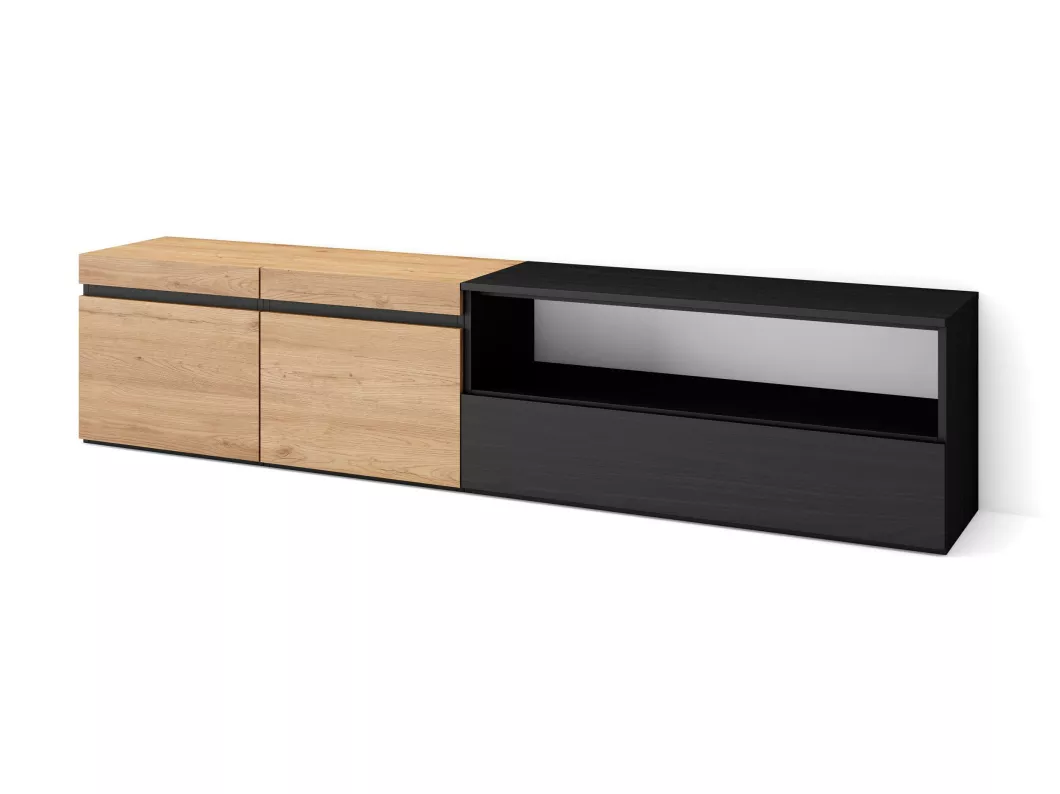 Kauf Unique TV-Schrank, Lowboard, 200x45x35cm, Für TV-Geräte bis zu 80", Fernsehtisch, Eiche Schwarz