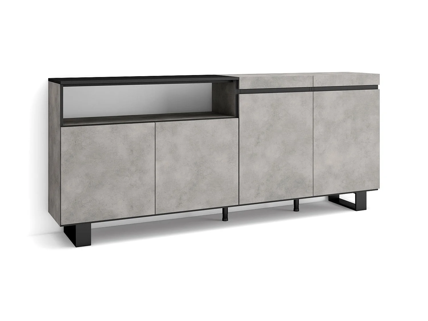 Buffet salon et cuisine, 200x35x87cm, 4 Portes, Design industriel, Ciment