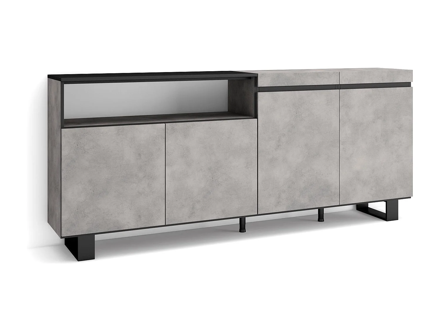 Dressoir, Opbergkast, 200x35x87cm, 4 Deuren, Industrieel design, Cement