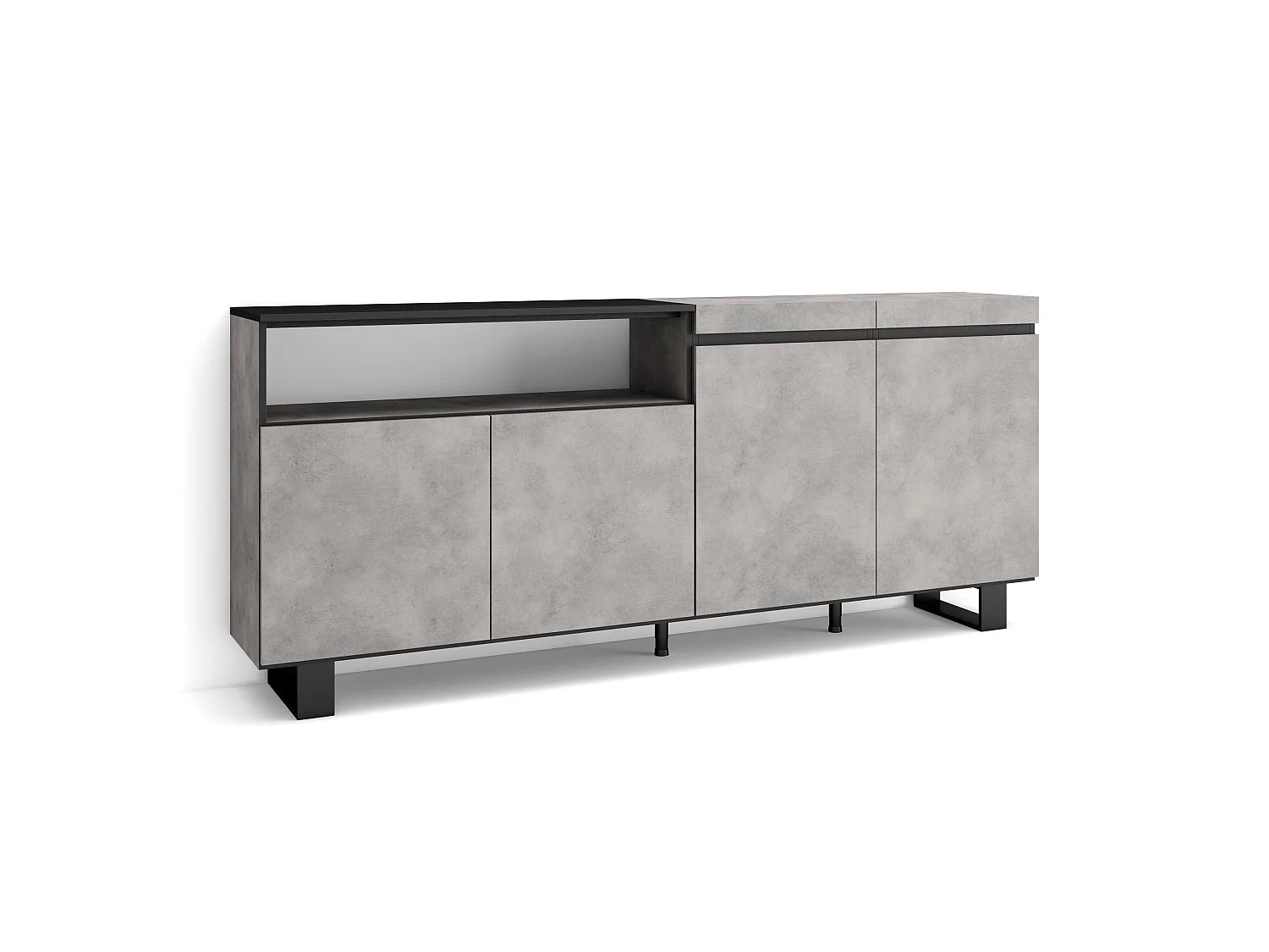 Buffet salon et cuisine, 200x35x87cm, 4 Portes, Design industriel, Ciment