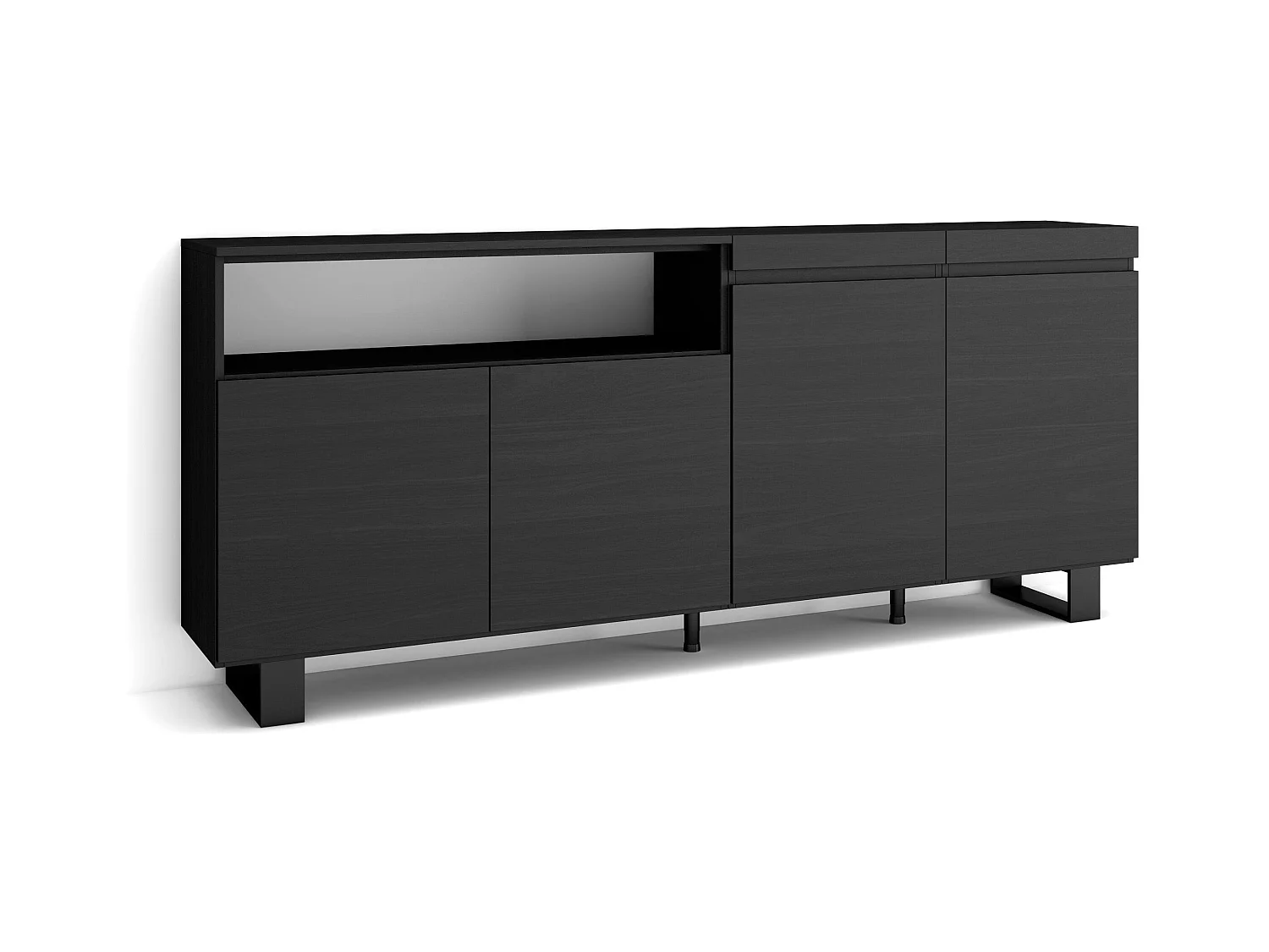 Sideboard, Highboard, 200x35x87cm, 4 Türen, Industriedesign, Schwarz