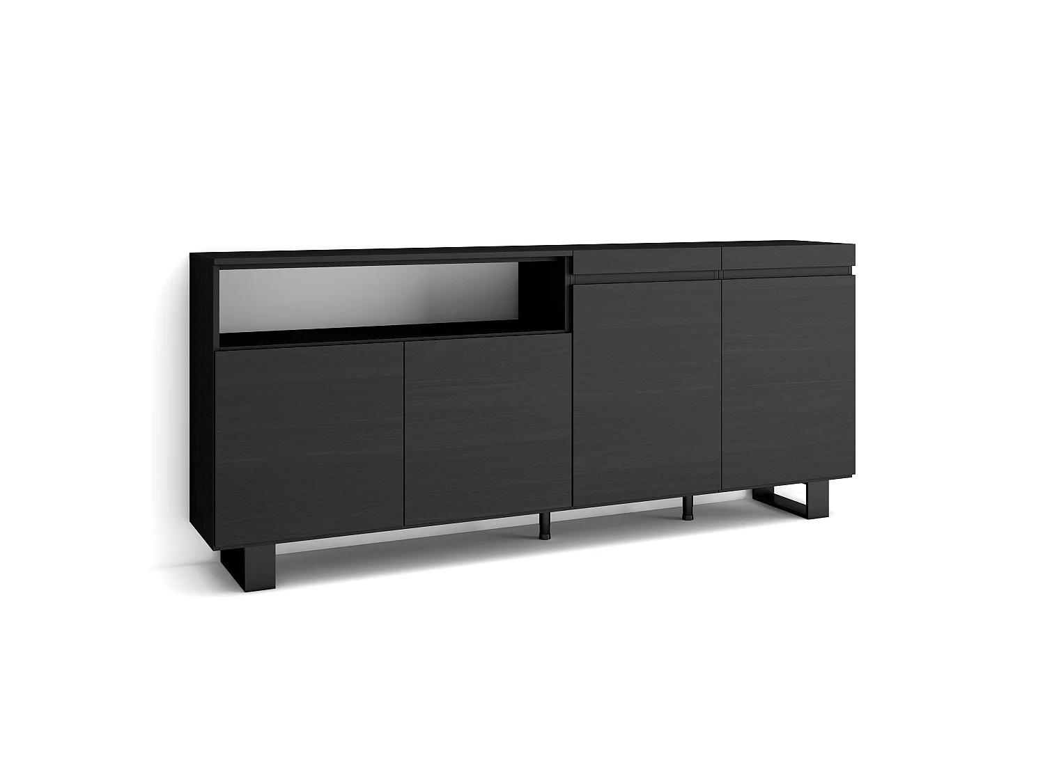 Aparador sala de jantar, 200x35x87cm, 4 Portas, Design industrial, Preto