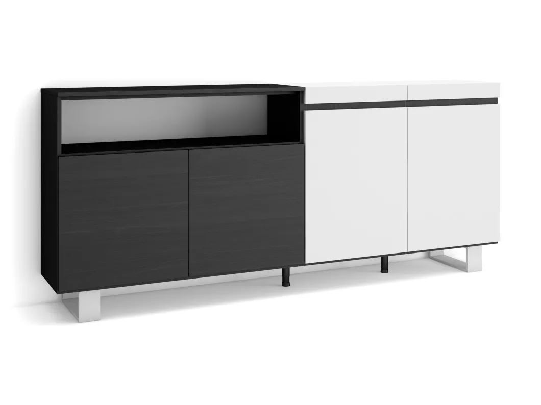 Kauf Unique Sideboard, Highboard, 200x87x35cm, 4 Türen, Industriedesign, Weiß und Schwarz