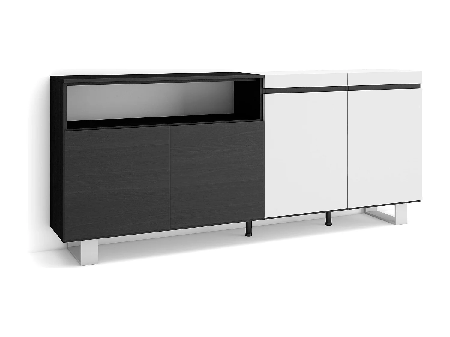 Credenza, Mobile, Cucina, 200x35x87cm, 4 Porte, Design industriale, Bianco e nero
