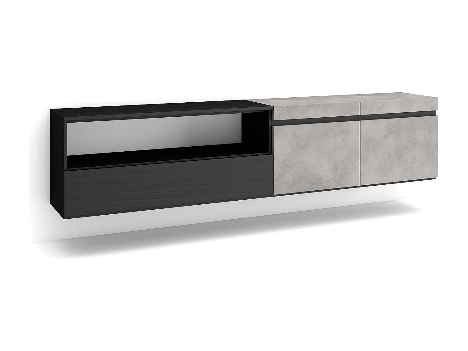 Meuble TV, Banc Télé, 200x35x45cm, Pour les TV jusqu'à 80", Suspendu, Mural, Ciment