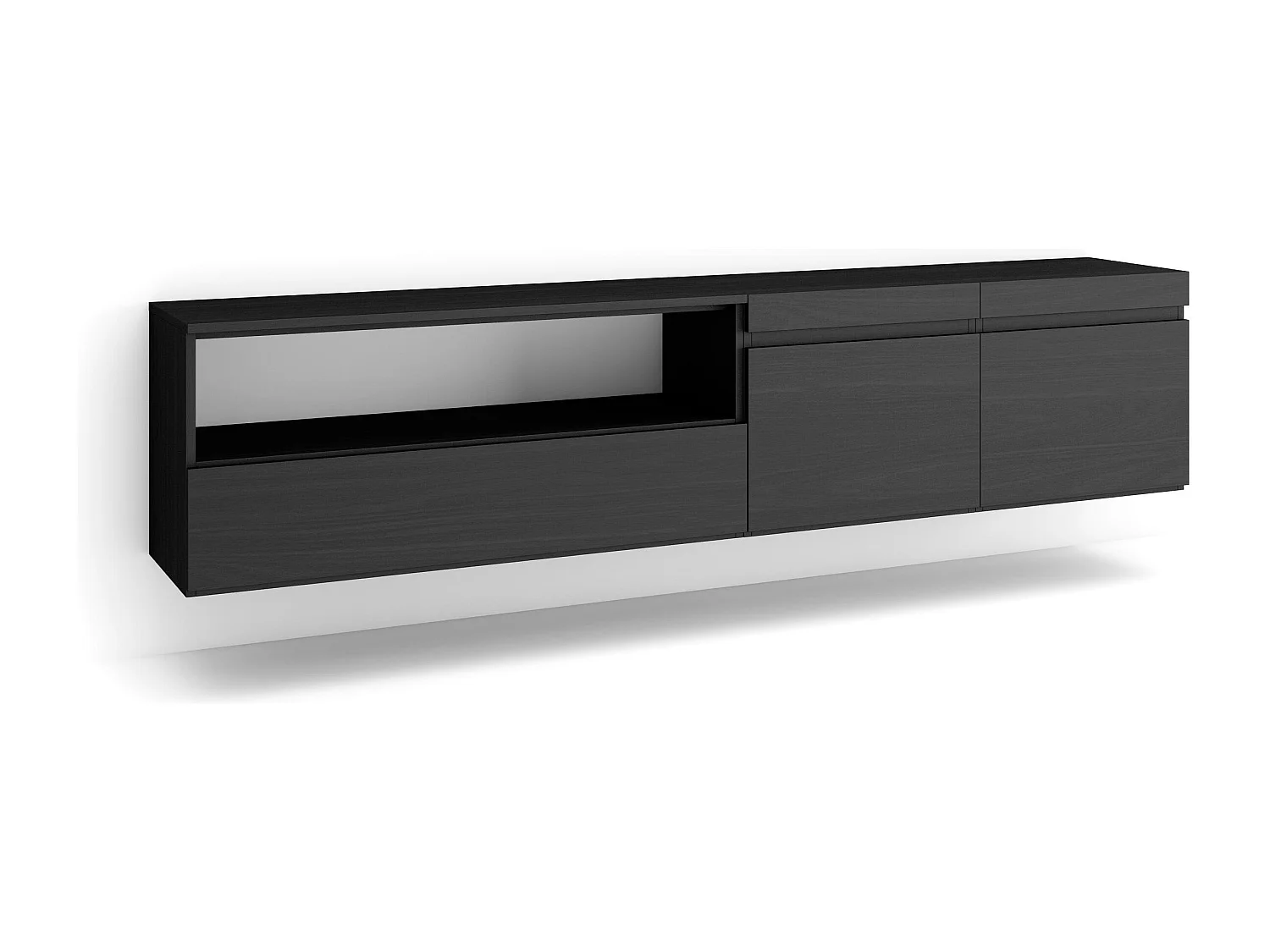 TV-Meubel, Lowboard, 200x35x45cm, Voor tv's tot 80", Hangend, Zwart