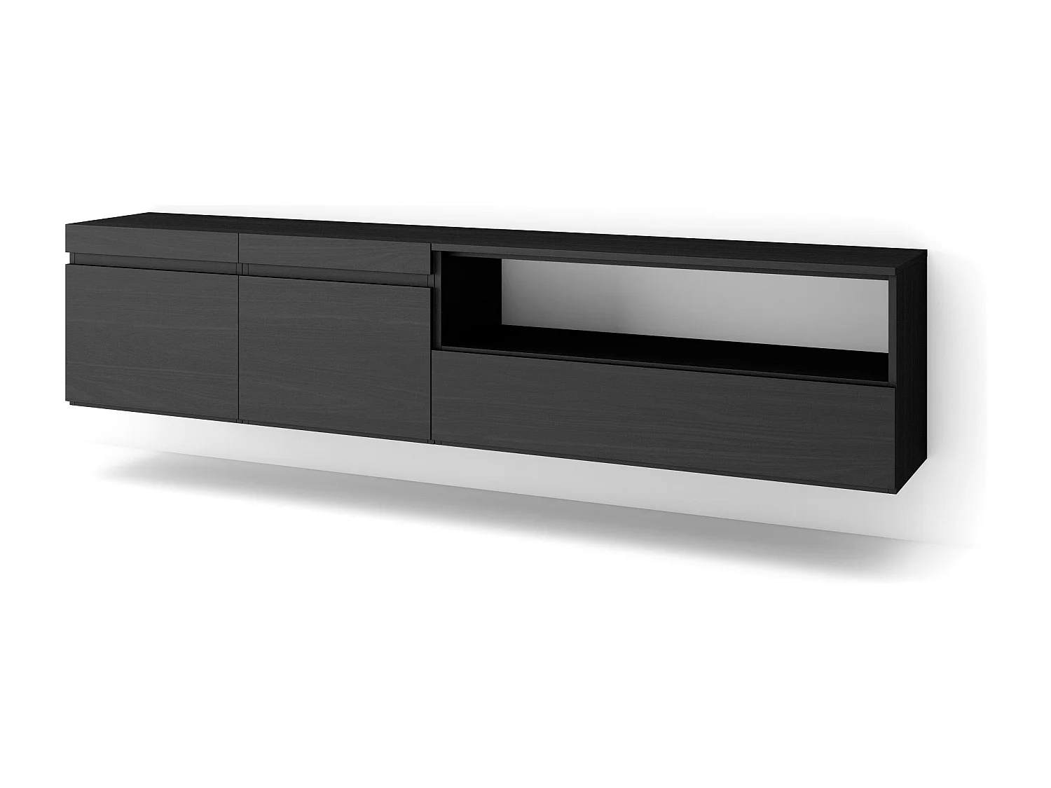 Mueble TV, Televisión, 200x35x45cm, Para TV hasta 80", Colgado, Suspendido, Negro