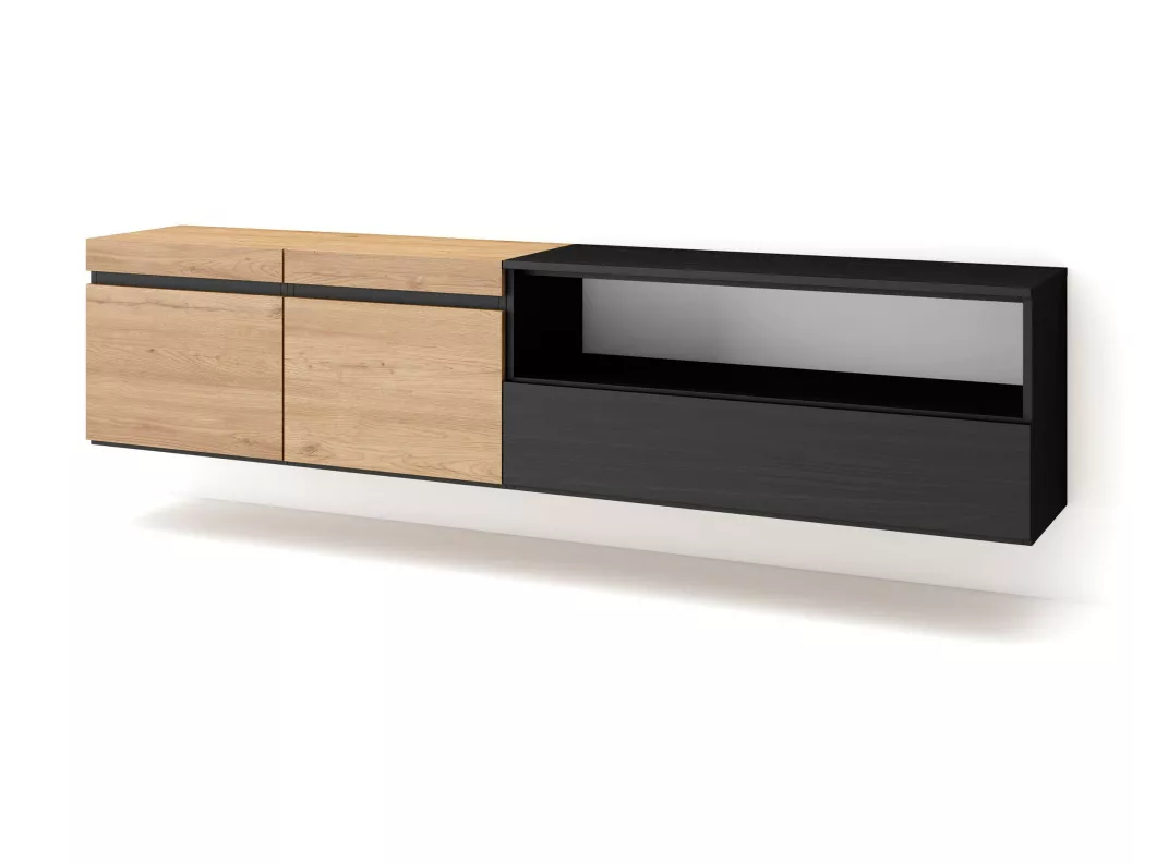 Kauf Unique TV-Schrank, Lowboard, 200x45x35cm, Für TV-Geräte bis zu 80", Hängend, Eiche Schwarz