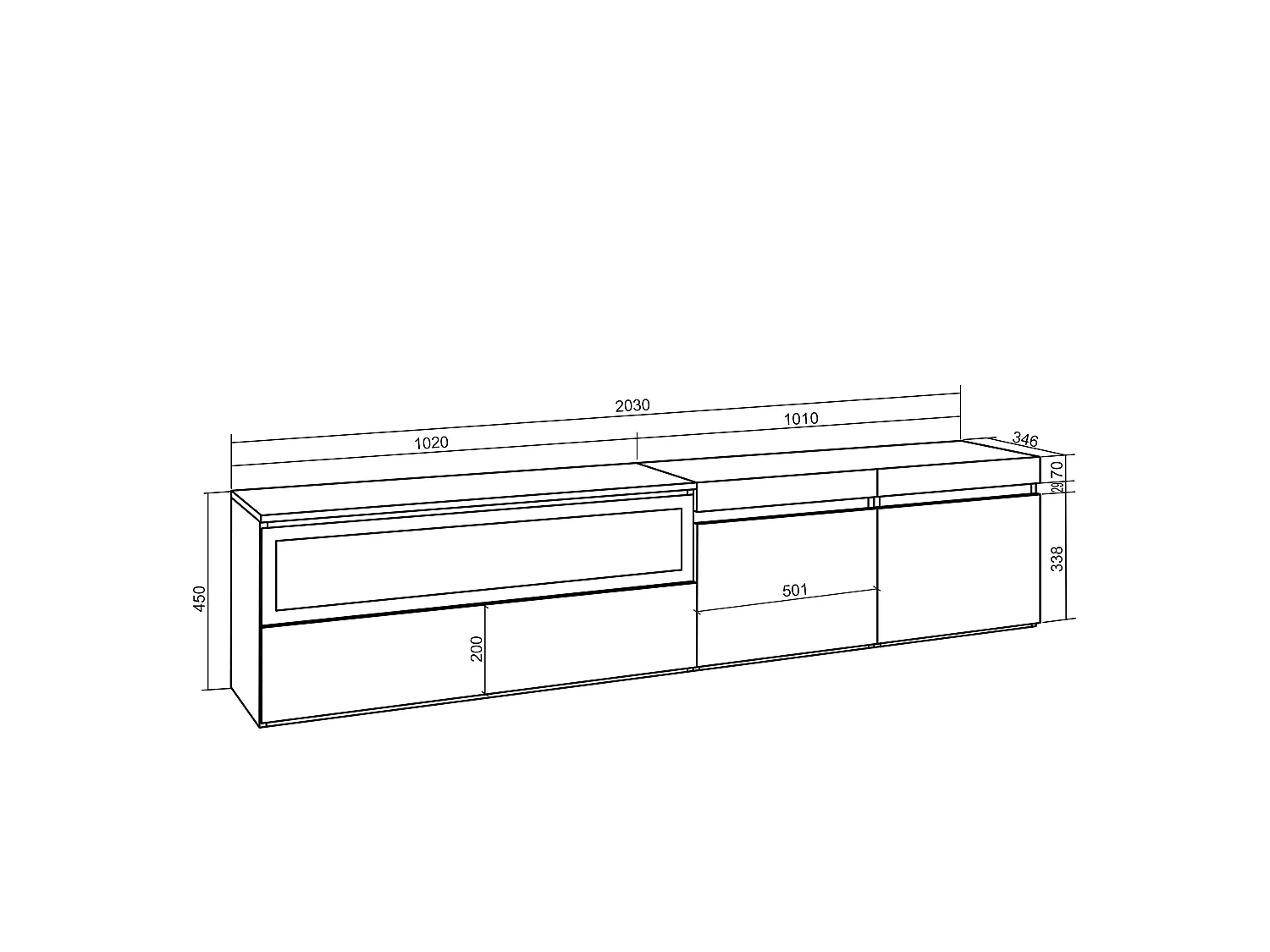 Mueble TV, Televisión, 200x35x45cm, Para TV hasta 80", Chimenea eléctrica, Colgado, Suspendido, Negro