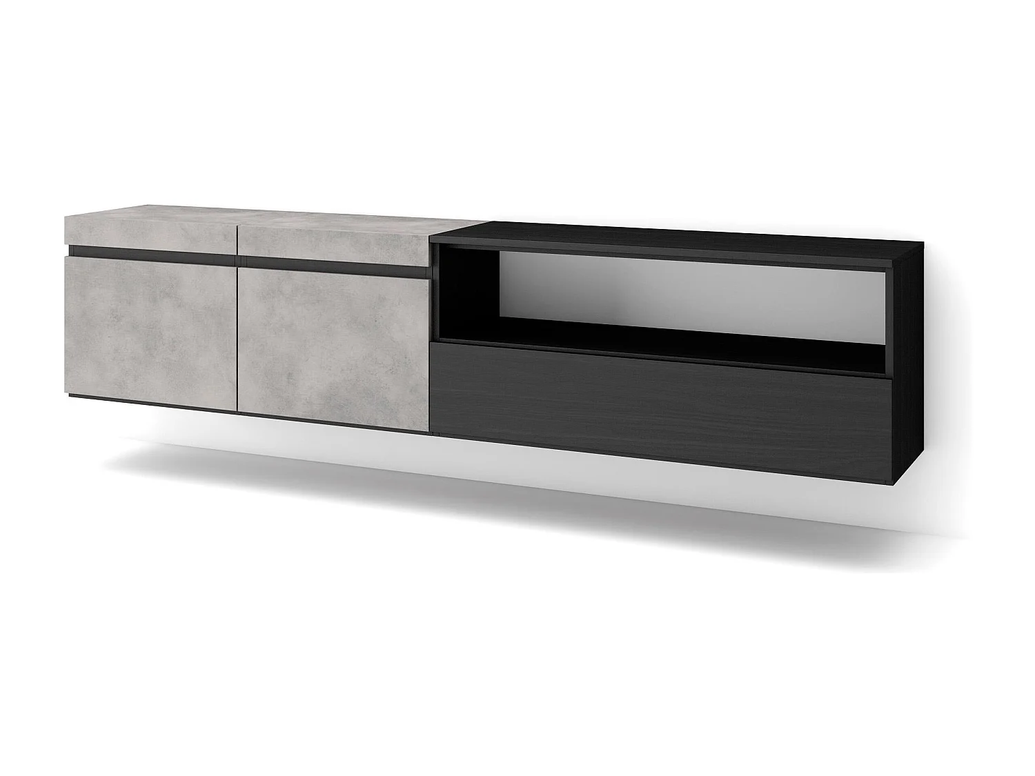 TV-Meubel, Lowboard, 200x35x45cm, Voor tv's tot 80", Hangend, Cement